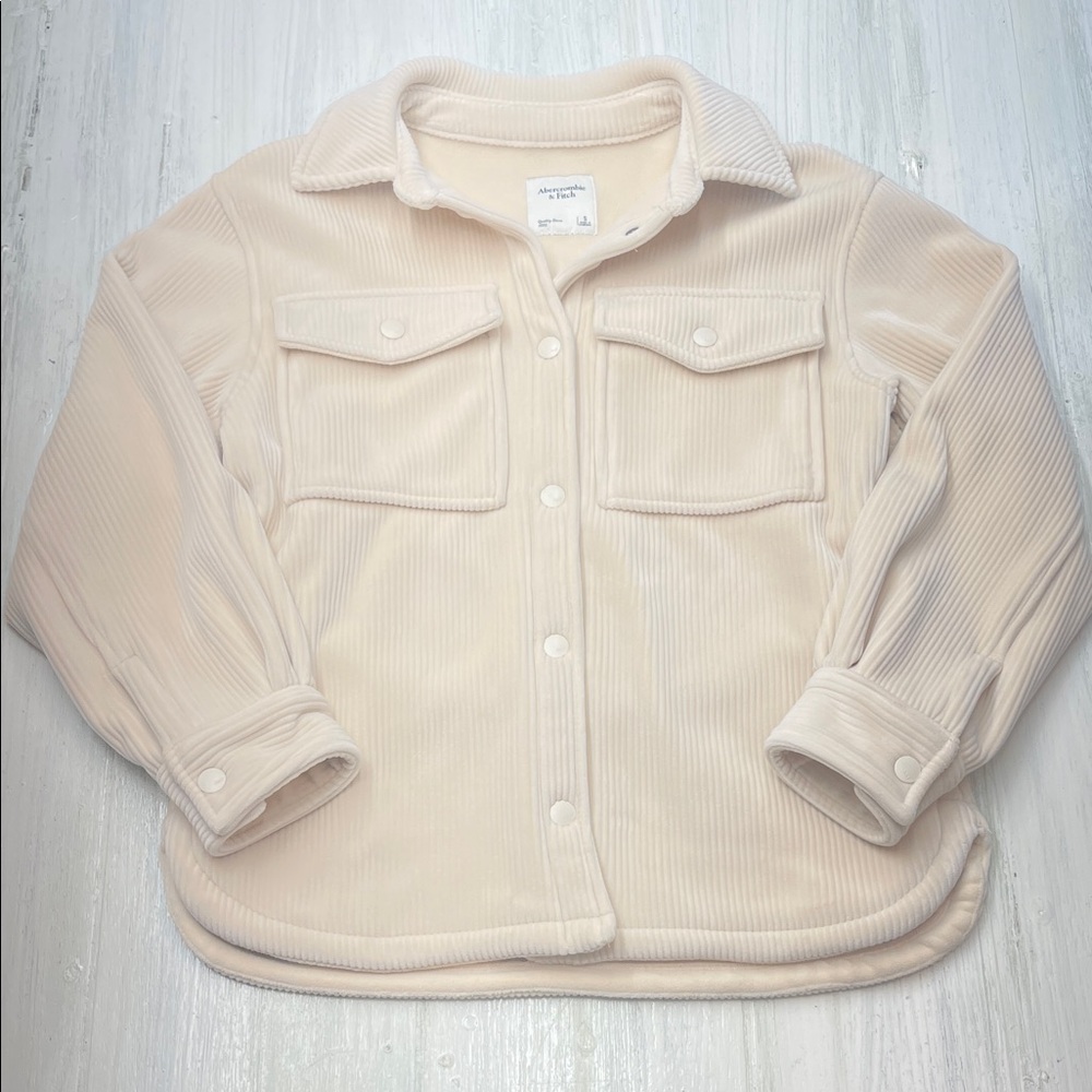 Abercrombie & Fitch Cozy Corduroy Cream Fleece Shacket Jacket Sz S - Picture 3 of 14